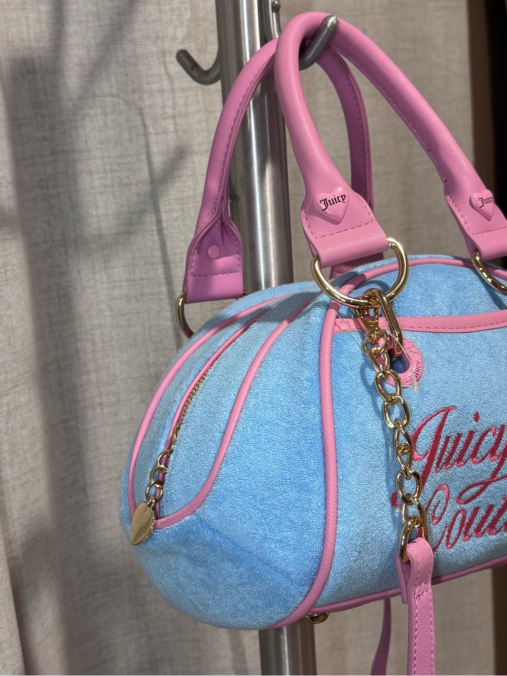 Juicy Couture Blue Mini Barrel Bag with Pink Trim - Picture 2 of 3